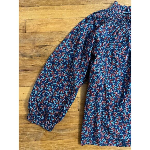 J. Crew Women's Navy cottonPoplin Ruffle-Neck Popover Blouse Medium A001573 - Picture 3 of 6